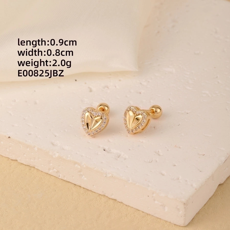 1 Pair Elegant Simple Style Geometric Heart Shape Butterfly Inlay 304 Stainless Steel Copper Zircon Gold Plated Ear Studs
