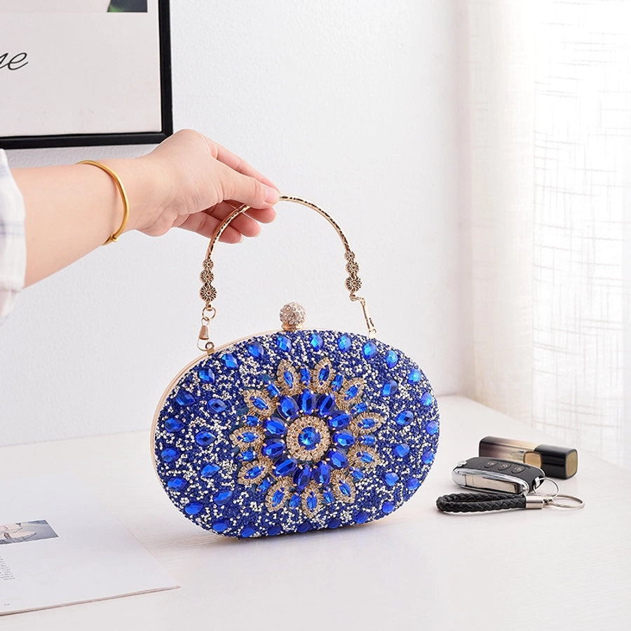 silver gold blue pu leather solid color oval evening bags