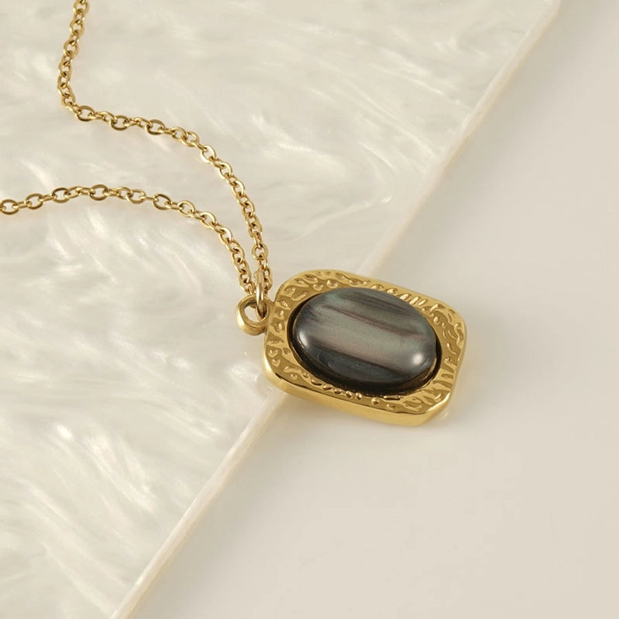 Jewelry Retro Oval Eye Stainless Steel Gem Pearl 18K Gold Plated Plating Inlay Pendant Necklace Long Necklace