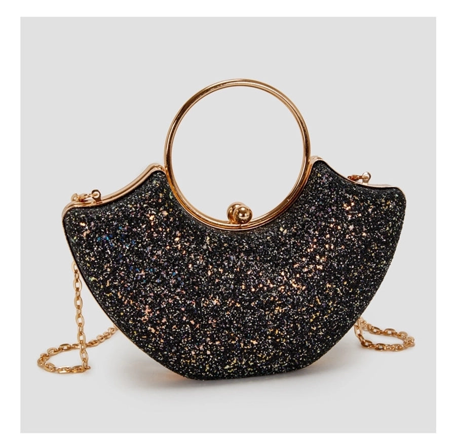 Women's Small PVC Solid Color Elegant Sequins Shell Lock clasp Evening Bag
