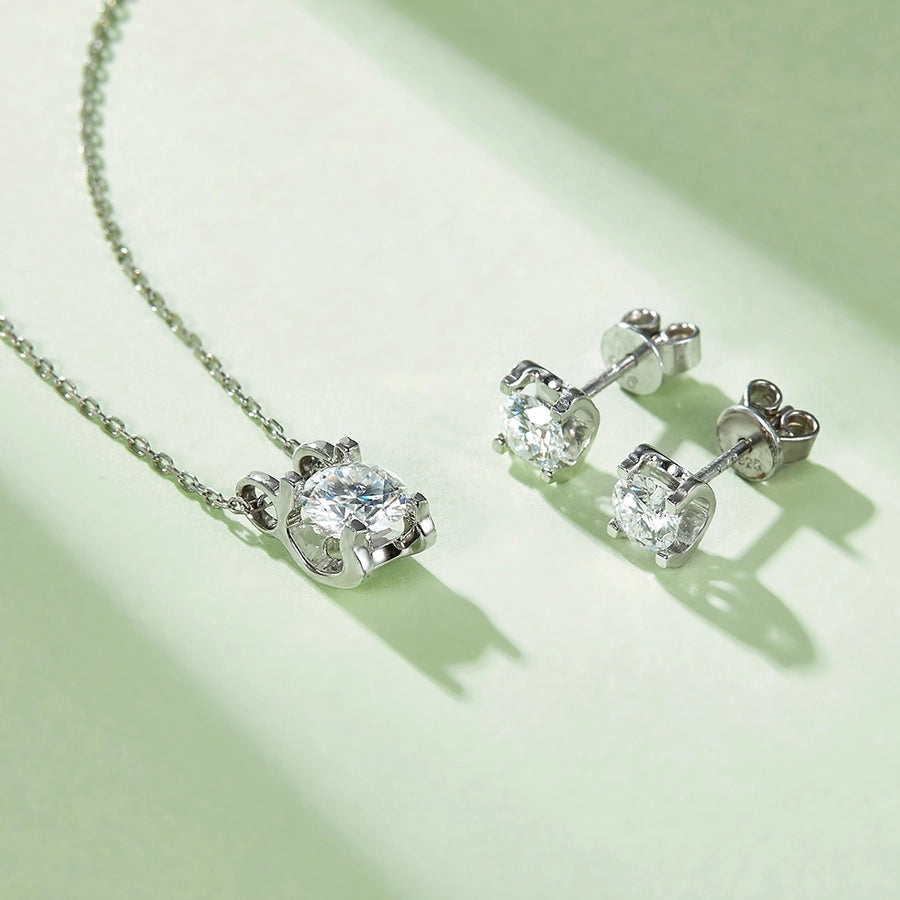 Elegant Princess Sweet Geometric Sterling Silver Inlay Zircon Rhodium Plated Women's Earrings Necklace