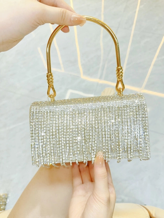 New   Retro Banquet Evening Dress Handbag Handbag Full Diamond Shiny Tassel Shoulder Crossbody Evening Bag