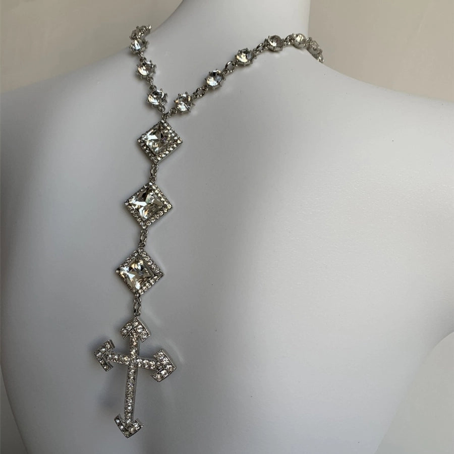 Hip-Hop Exaggerated Punk Cross Tassel Silver Plated Rhinestones Alloy Rhinestone Copper  Necklace