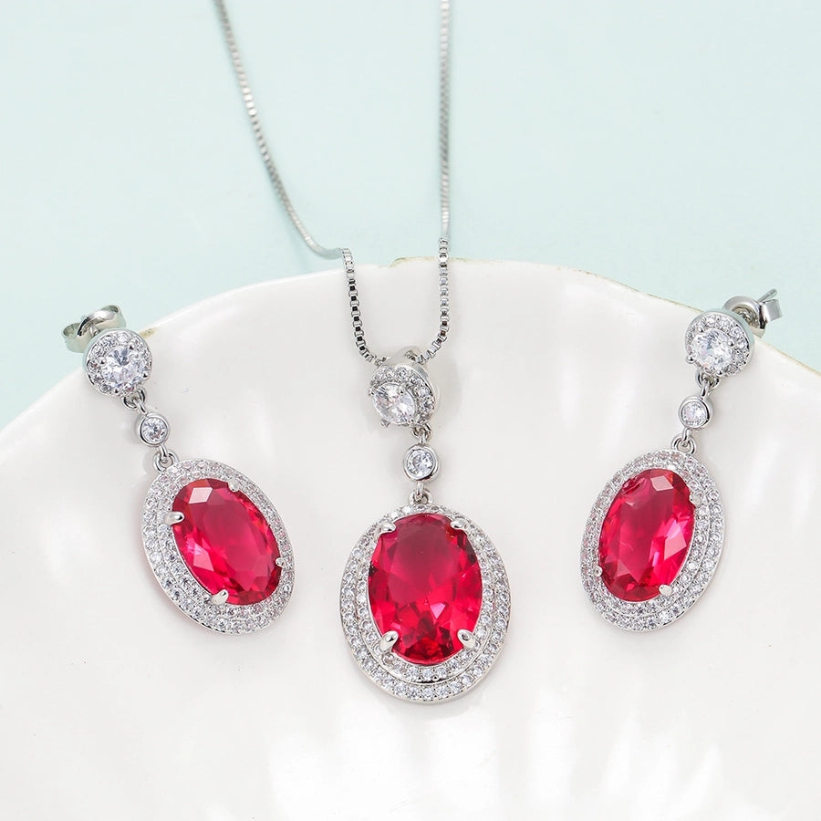 Copper Plating Inlay Oval Zircon Earrings Necklace