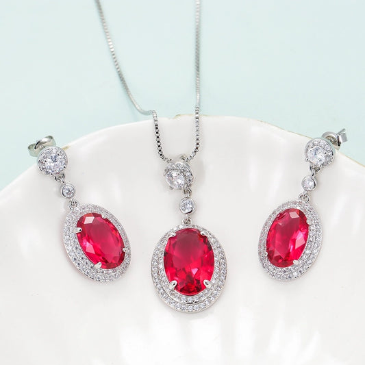 Copper Plating Inlay Oval Zircon Earrings Necklace