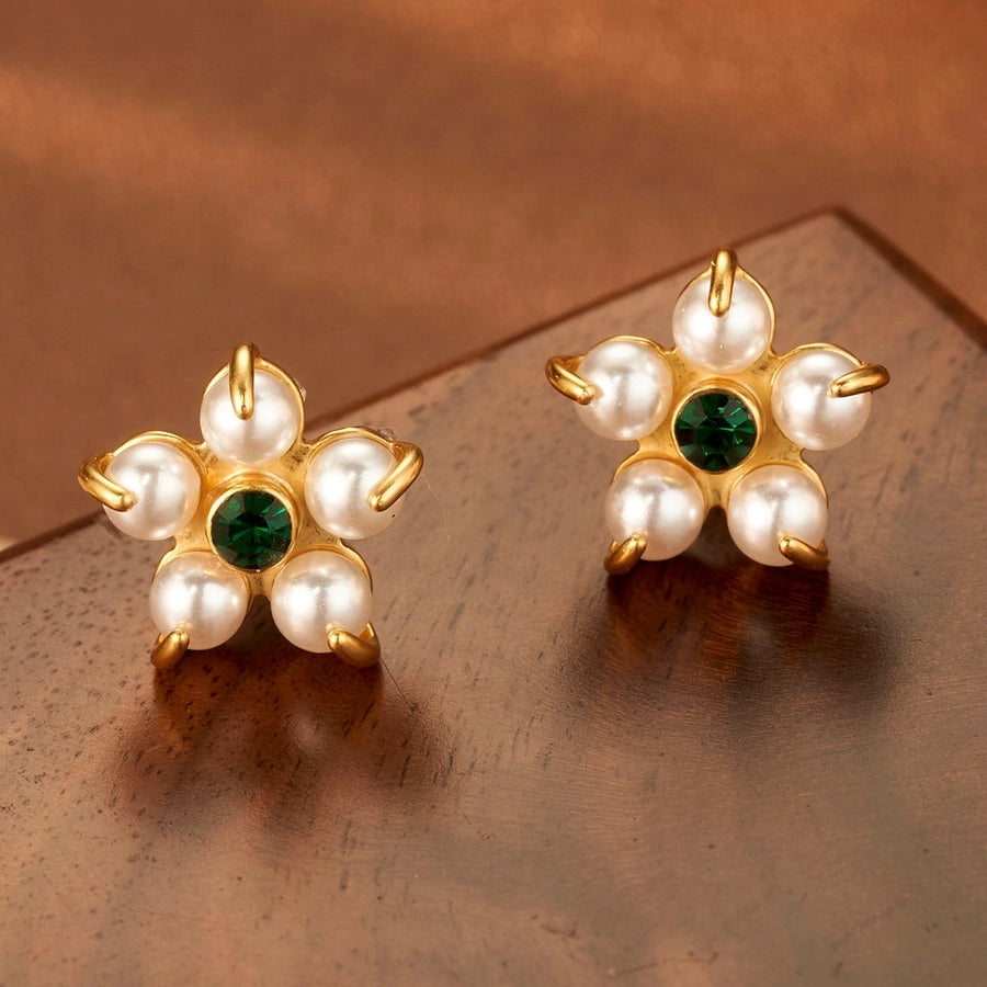 1 Pair Elegant Flower Plating Inlay Copper Rhinestones Pearl 18K Gold Plated Ear Studs
