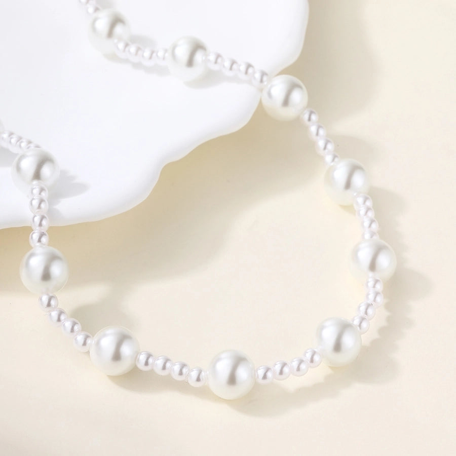 Copper 18K Gold Plated Asymmetrical Hollow Out Round Heart Shape Artificial Pearls Necklace