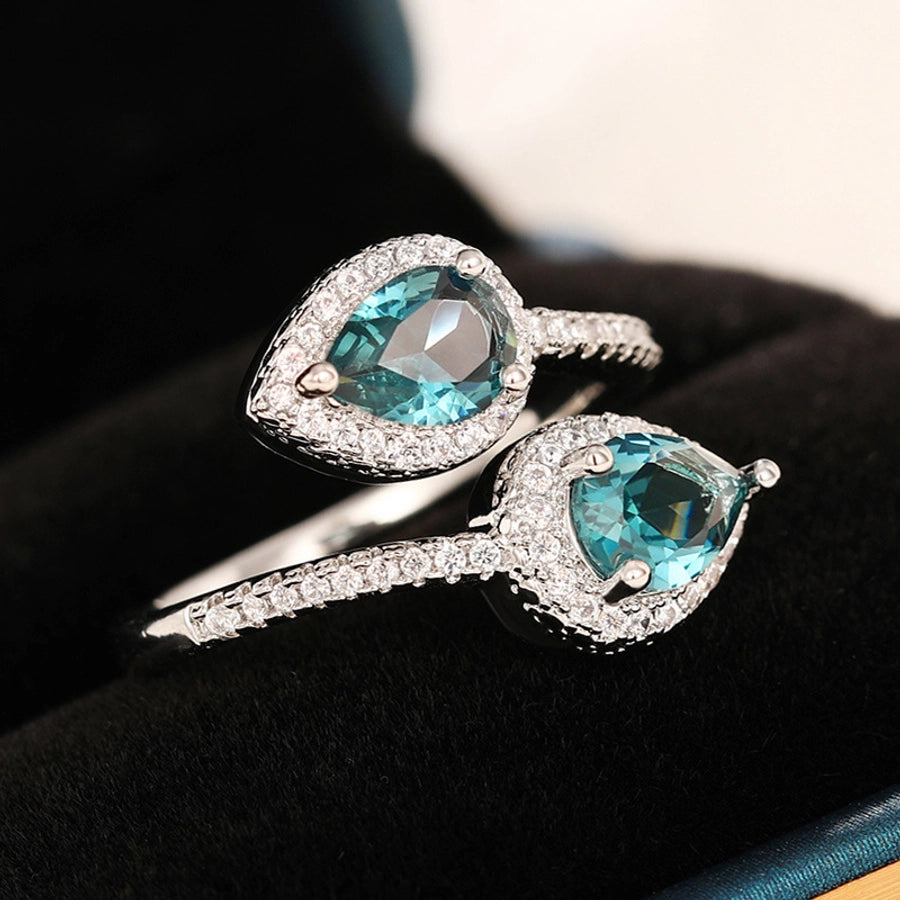 shiny water droplets copper inlay zircon open rings
