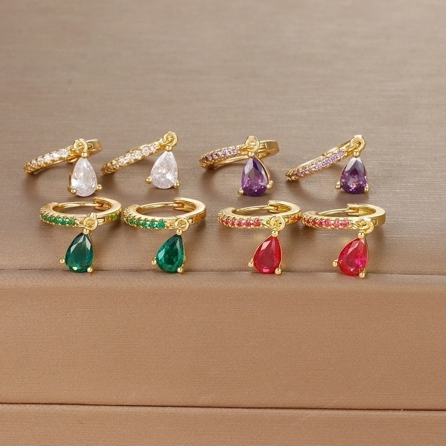 1 pair ig style shiny water droplets plating inlay stainless steel zircon drop earrings