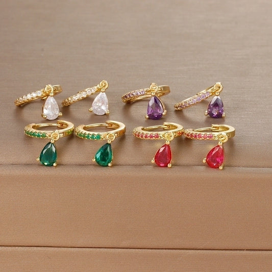 1 pair ig style shiny water droplets plating inlay stainless steel zircon drop earrings