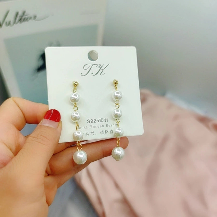 1 pair elegant star tassel heart shape inlay alloy artificial pearls rhinestones glass earrings