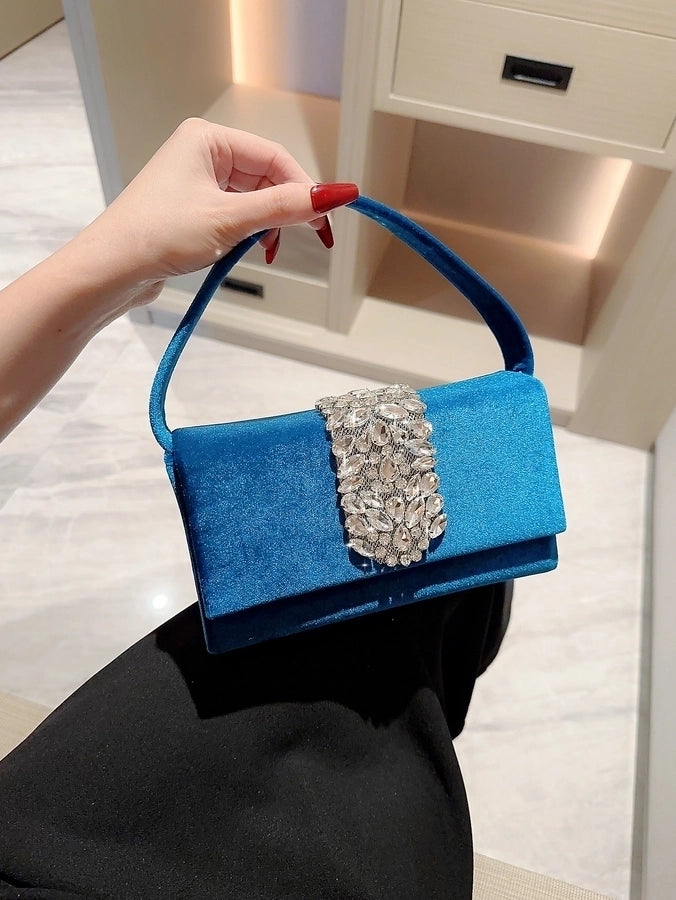 women's suede color block elegant classic style square buckle handbag evening bag