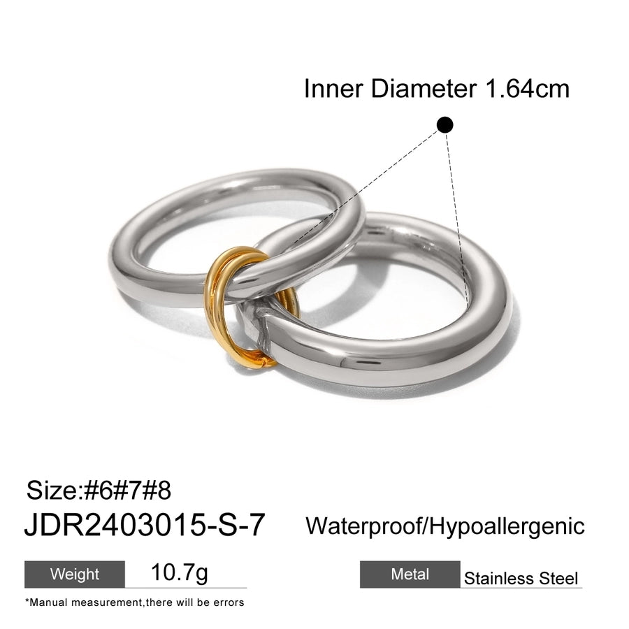 IG Style Round Solid Color 304 Stainless Steel Plating 18K Gold Plated Women's Rings