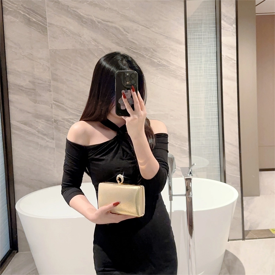 Gold Silver Pu Leather Solid Color Square Evening Bags