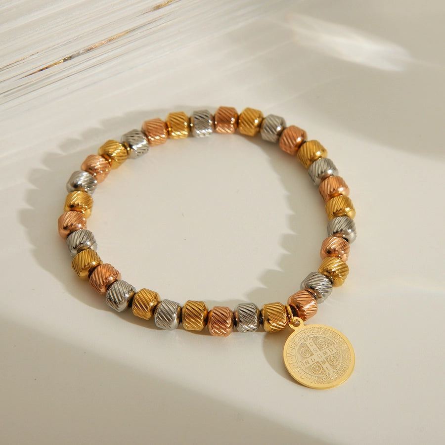 Simple Style Classic Style Solid Color 201 Stainless Steel Elastic string 18K Gold Plated Bracelets In Bulk