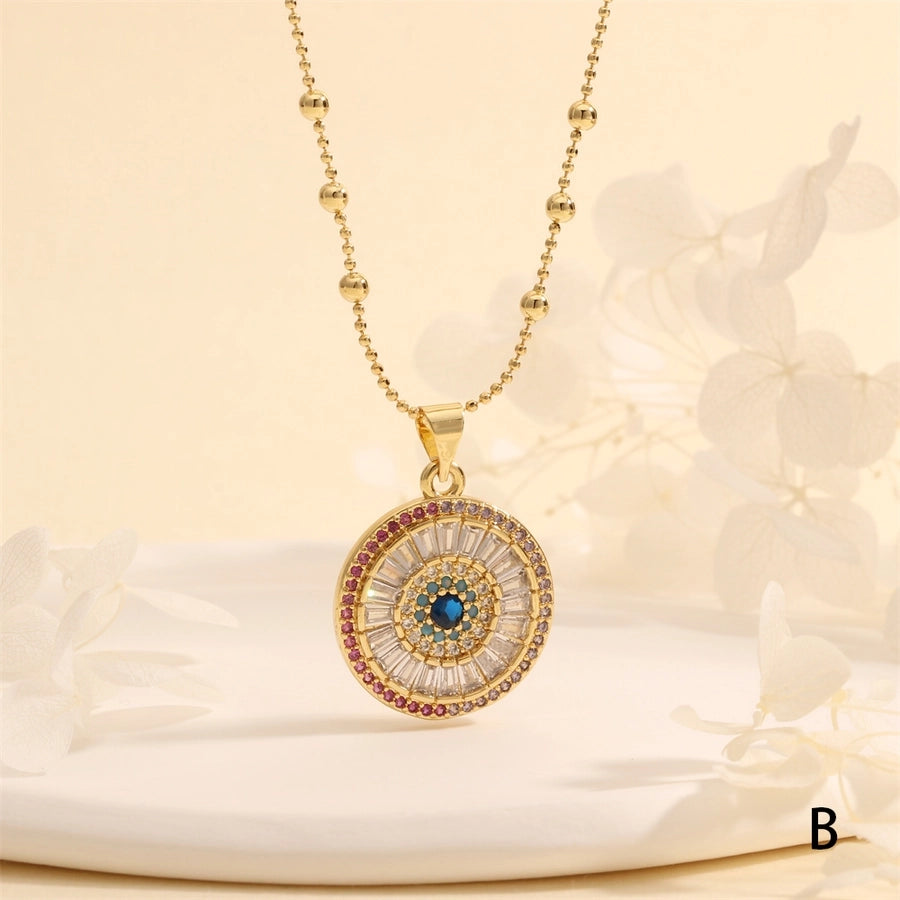 Copper 18K Gold Plated Plating Inlay Devil's Eye Eye Zircon Pendant Necklace