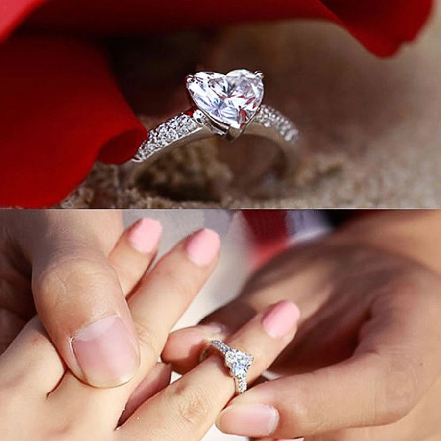 new heart-shaped zircon copper ring female fashion engagement party bride jewelry