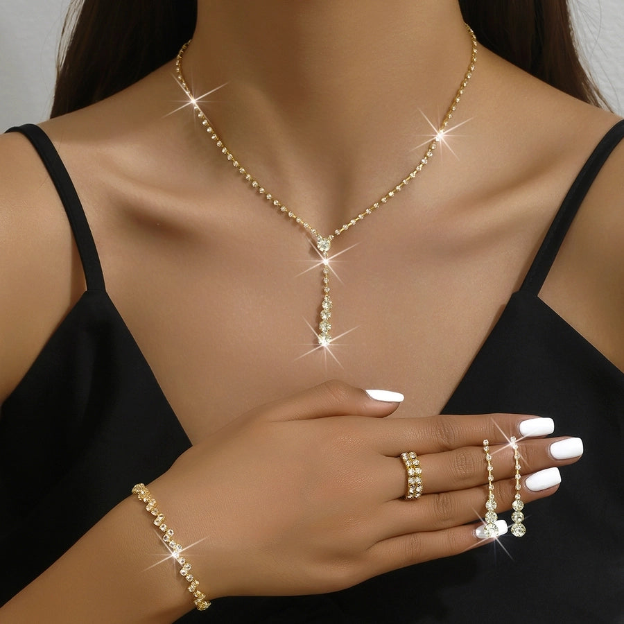Fashion simple popular jewelry suit necklace stud earrings bracelet Diamond  hot sale wedding jewelry