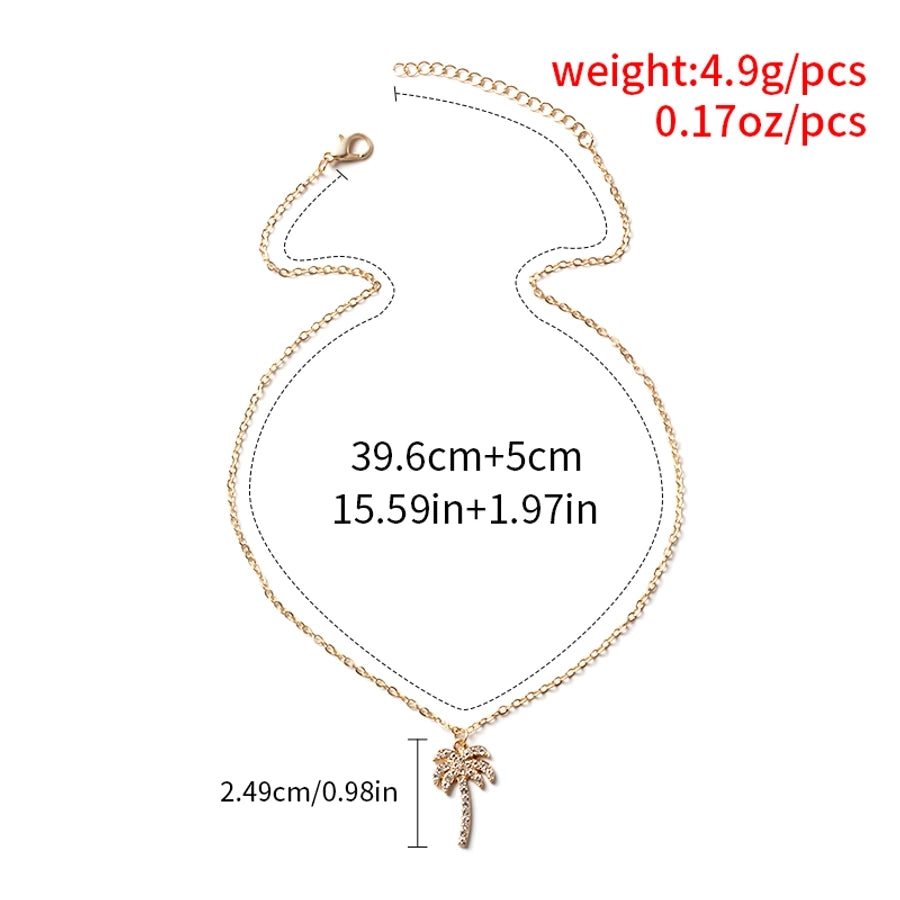 simple style coconut tree alloy inlay rhinestones women's pendant necklace