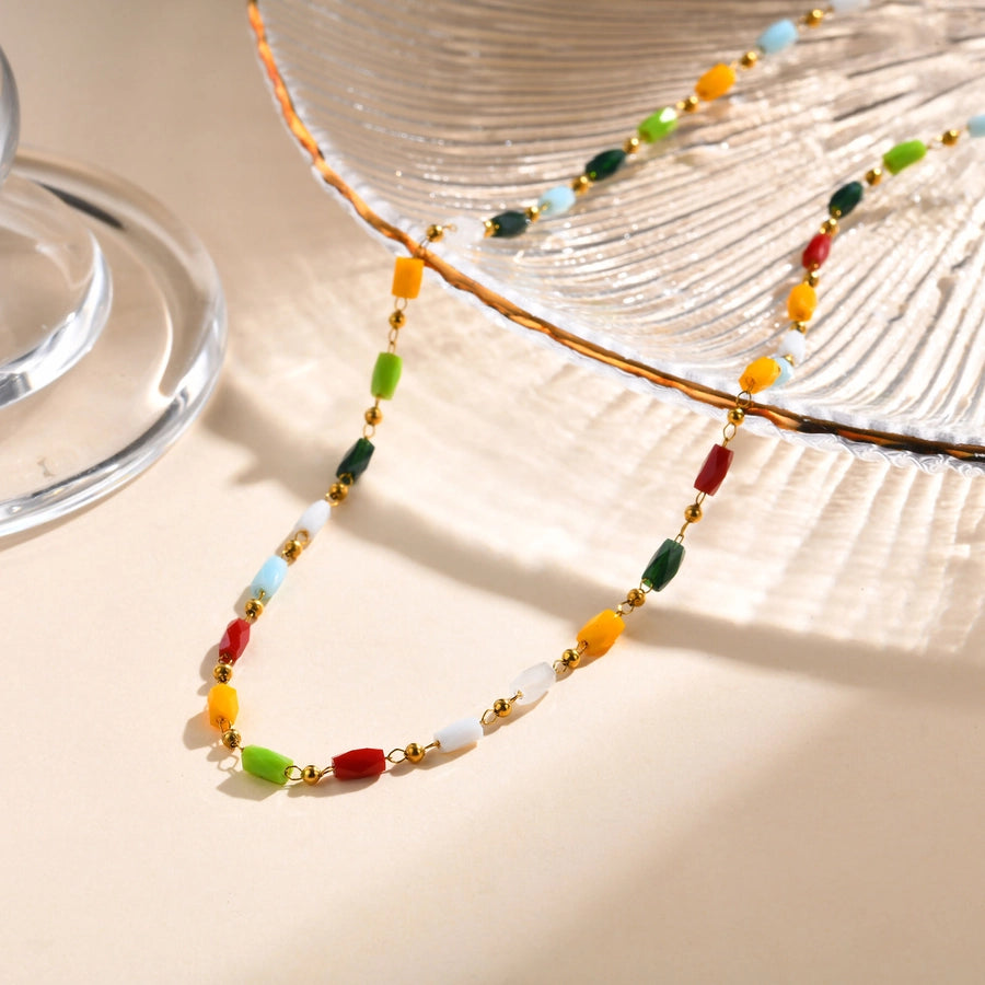 Style Personalized Retro Style  Necklace Stainless Steel Women's Cut Color Beaded Bracelet Gold-Plated Accessories