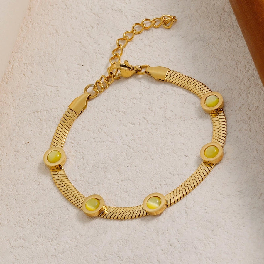 Simple Style Classic Style Color Block 304 Stainless Steel natural stone 18K Gold Plated Crystal Bracelets In Bulk