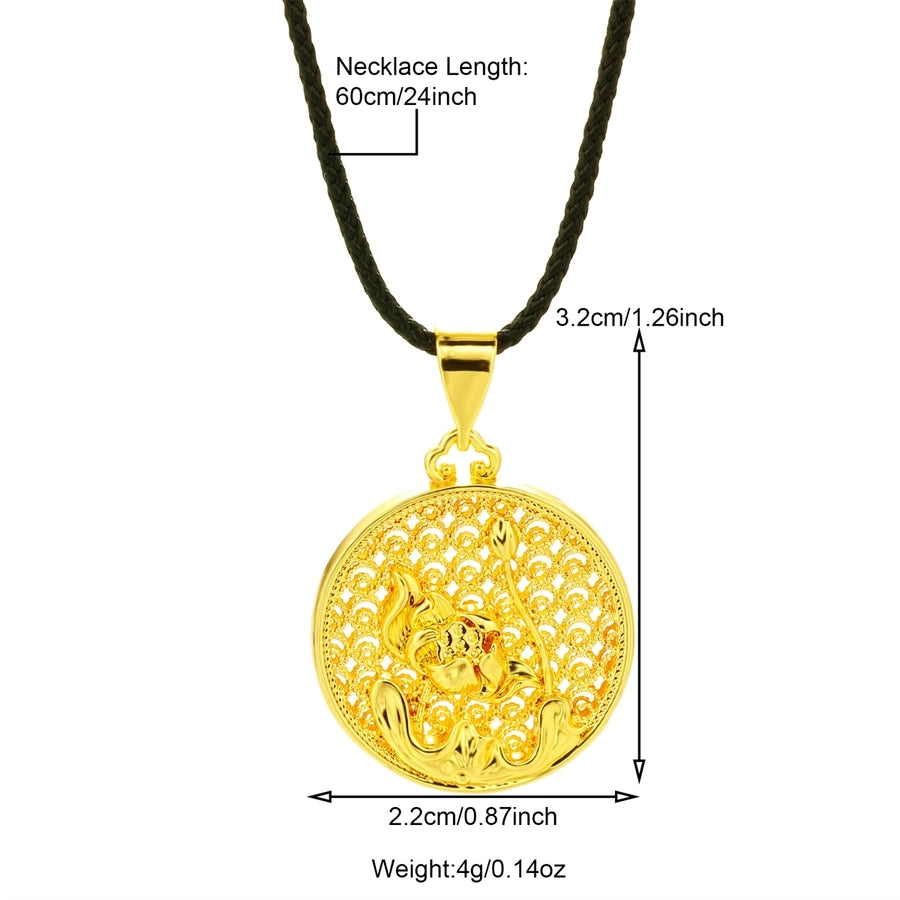 Casual Flower Gourd Dragon rope Copper Hollow Out 24K Gold Plated Men's Pendant Necklace