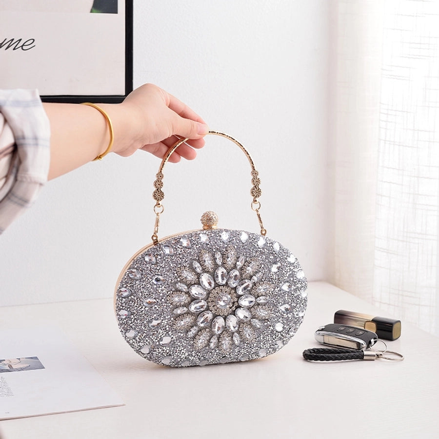 silver gold blue pu leather solid color oval evening bags