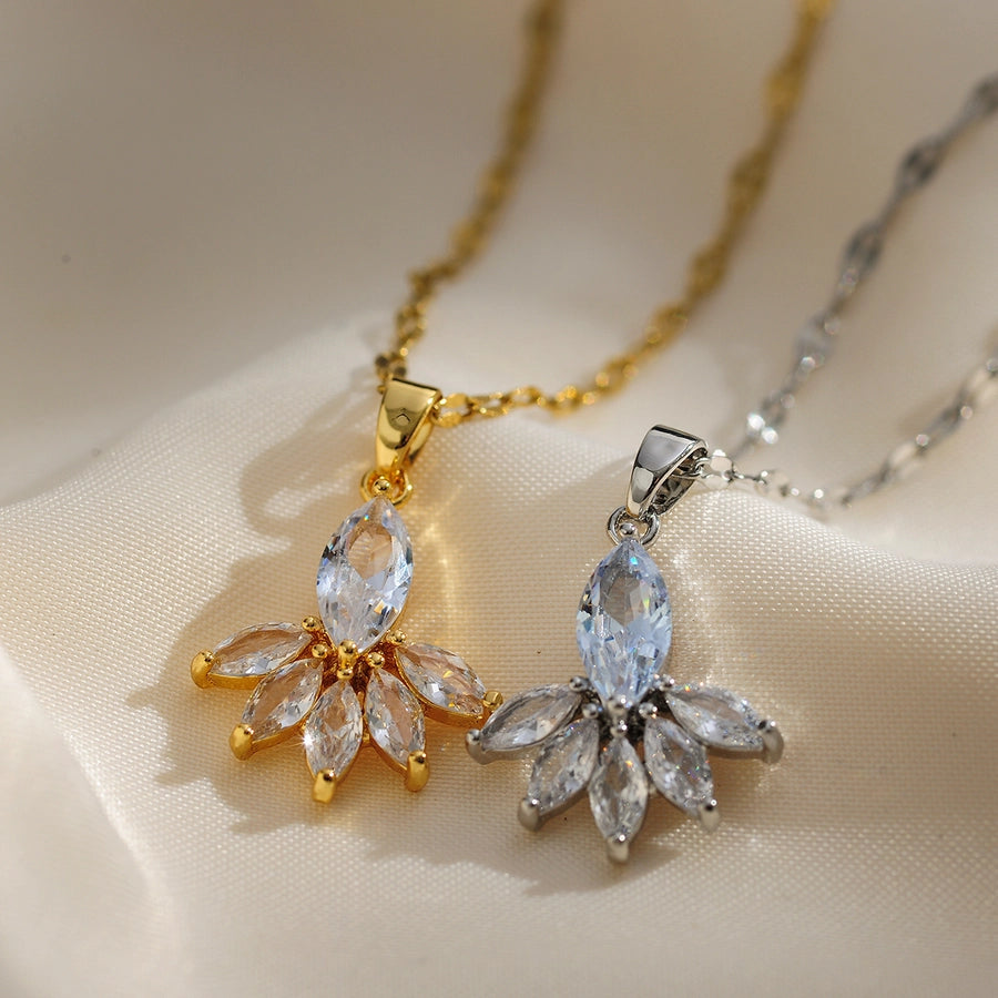 Copper Gold Plated Plating Inlay Solid Color Zircon Pendant Necklace