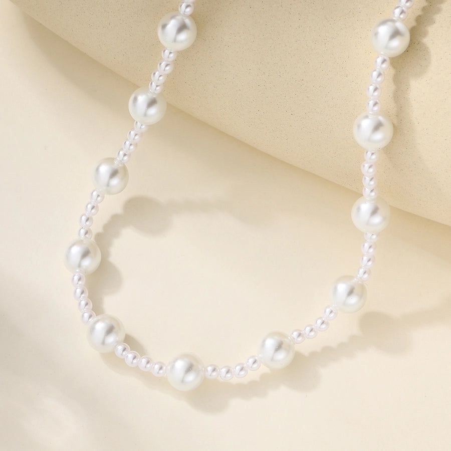 Copper 18K Gold Plated Asymmetrical Hollow Out Round Heart Shape Artificial Pearls Necklace