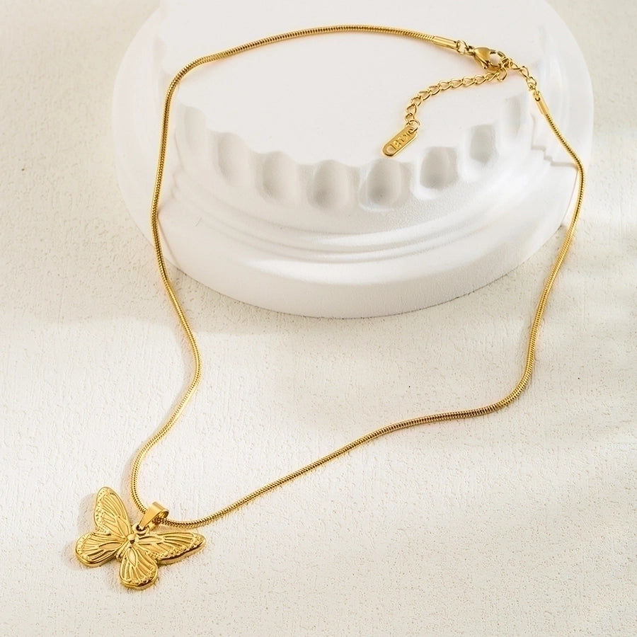 simple style classic style sun butterfly stainless steel plating 18k gold plated pendant necklace