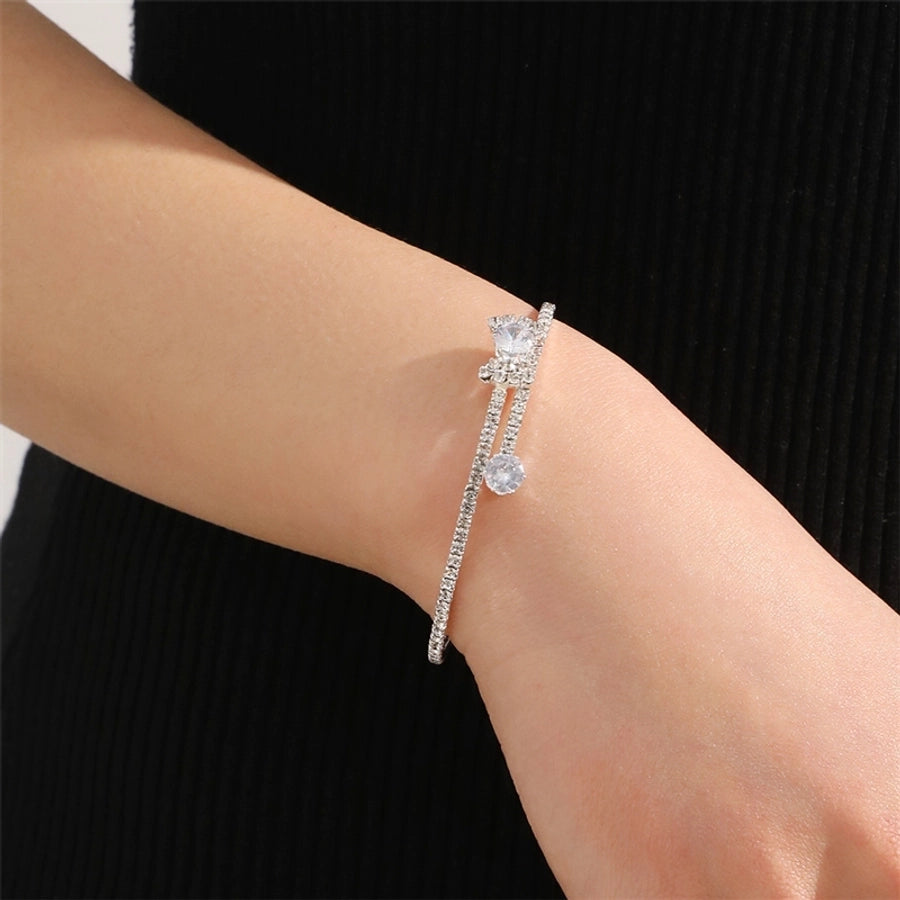 modern style simple style triangle water droplets bow knot artificial gemstones artificial pearl inlay rhinestones pearl women's bangle