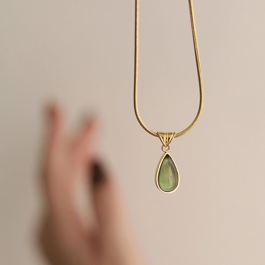 Jewelry Elegant Simple Style Water Droplets 304 Stainless Steel Glass Plating Inlay Pendant Necklace