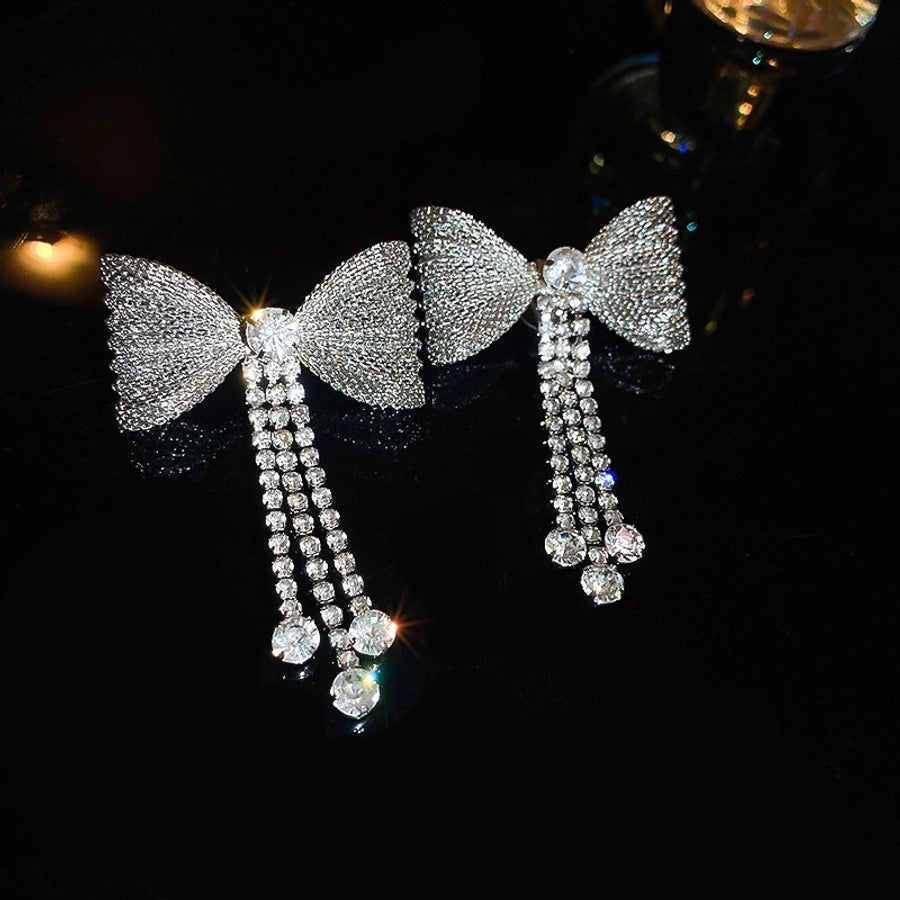1 pair elegant sweet flower plating inlay alloy rhinestones drop earrings