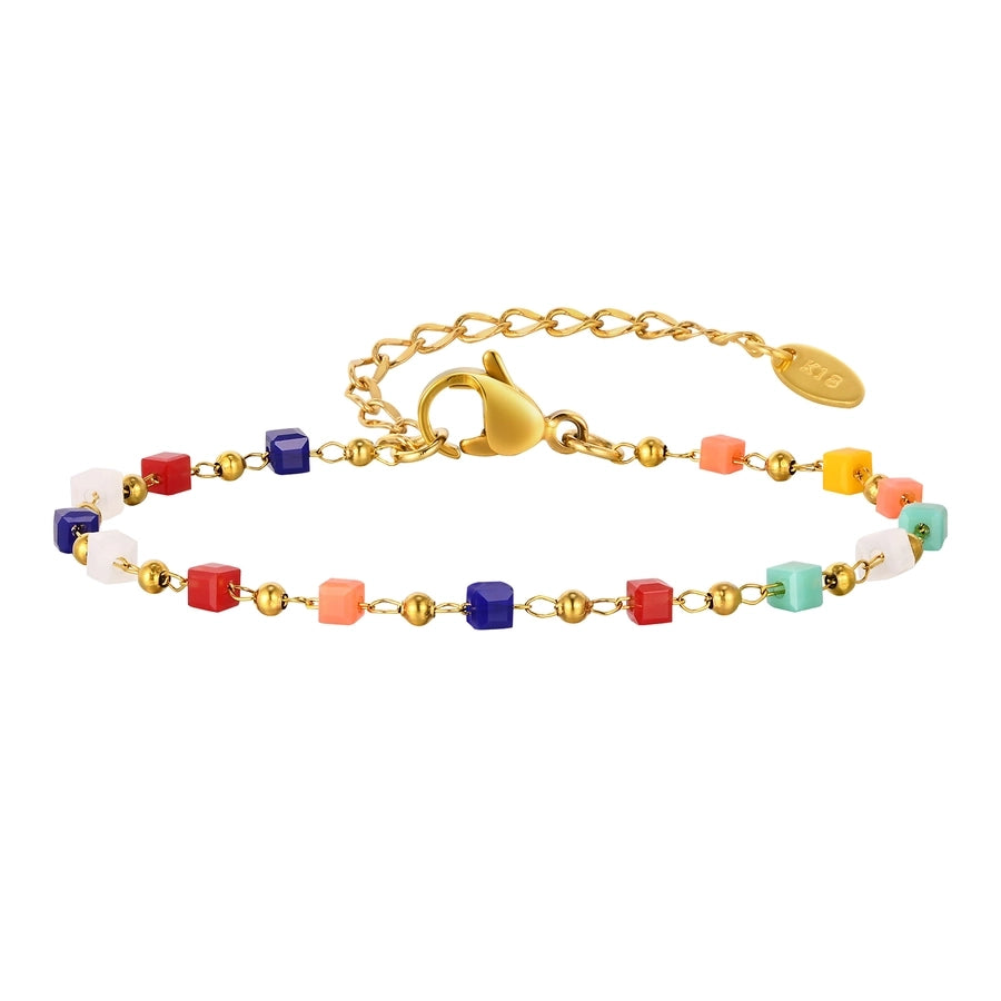 Style Personalized Retro Style  Necklace Stainless Steel Women's Cut Color Beaded Bracelet Gold-Plated Accessories