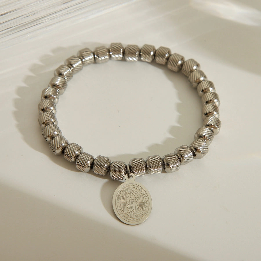 Simple Style Classic Style Solid Color 201 Stainless Steel Elastic string 18K Gold Plated Bracelets In Bulk