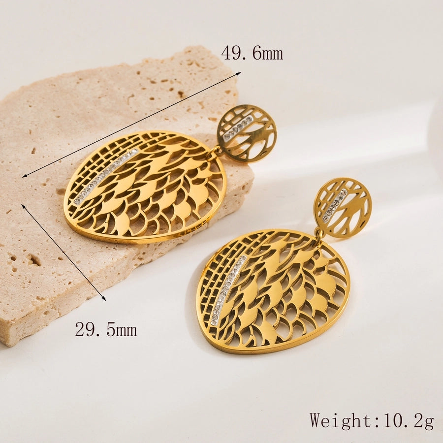 Jewelry Simple Style Commute Leaf 304 Stainless Steel Zircon 18K Gold Plated Inlay Earrings Necklace