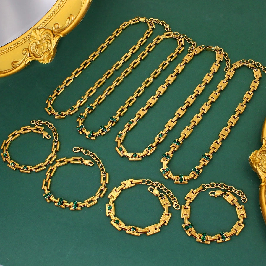 Jewelry Simple Style Classic Style Solid Color 304 Stainless Steel Rhinestones 18K Gold Plated Plating Inlay Jewelry Set