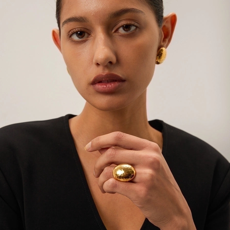 Jewelry IG Style Hammered 304 Stainless Steel 18K Gold Plated Open Rings