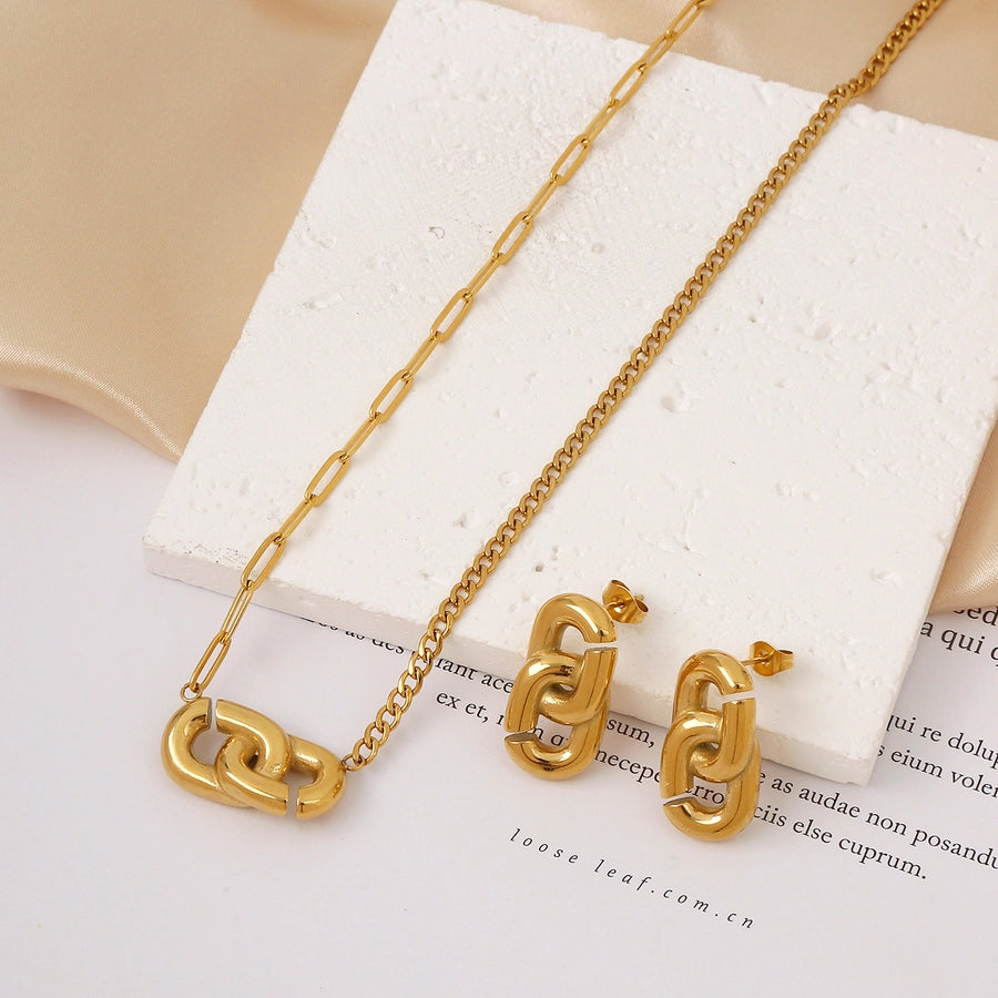 Hot Selling Crossed Circle Stainless Steel Earrings Female Furnace Vacuum Vapor Plating 18K Gold Earrings Necklace Suit