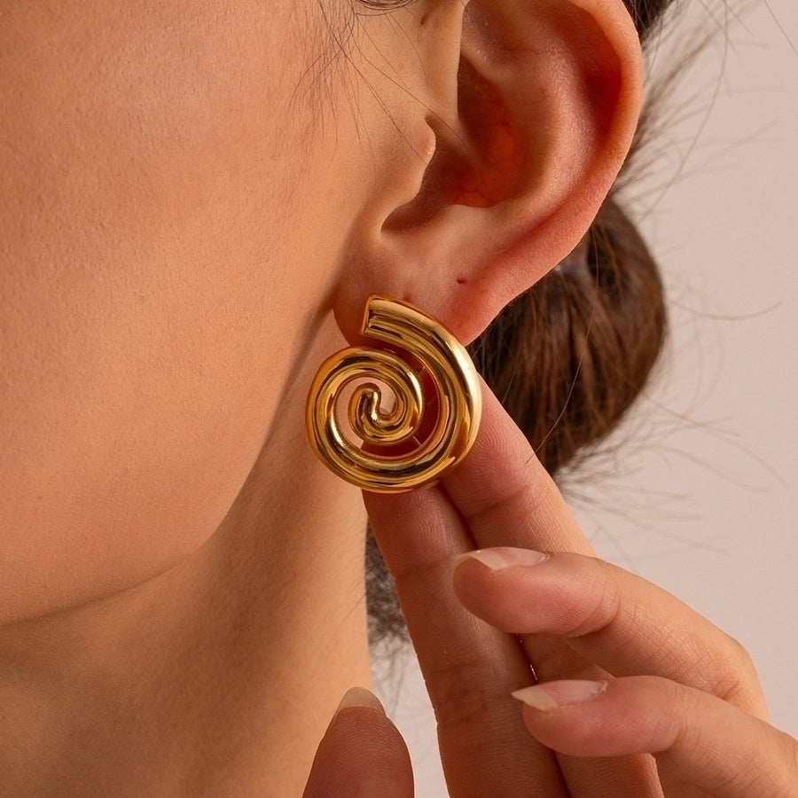 1 Pair IG Style Simple Style Solid Color Spiral 304 Stainless Steel 18K Gold Plated Ear Studs