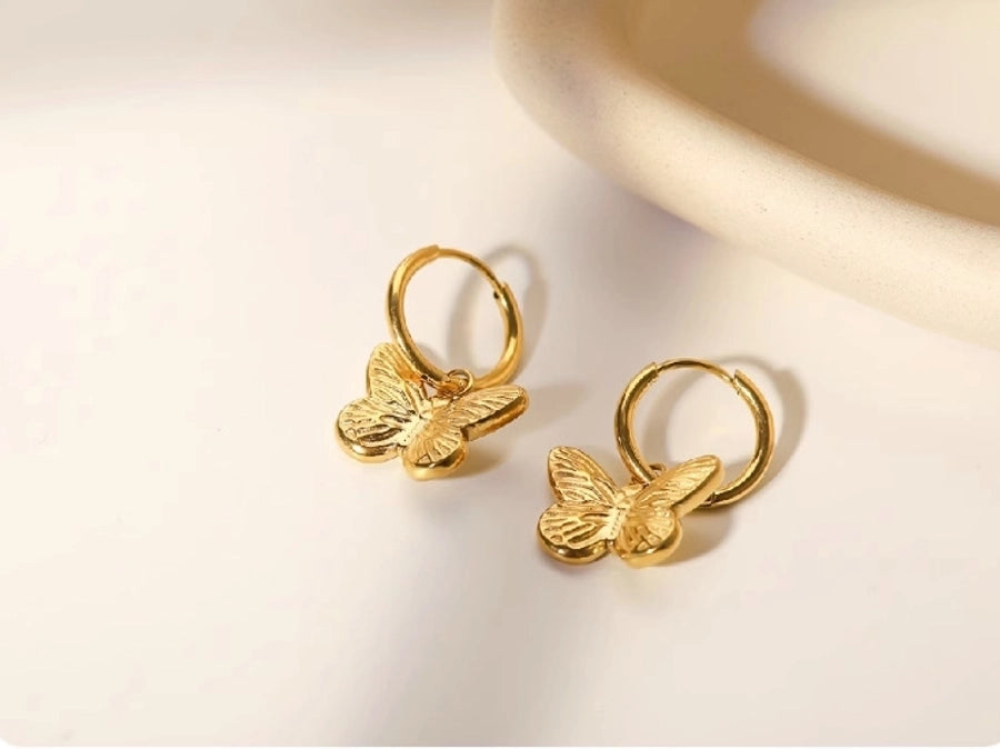 1 Pair Simple Style Classic Style Butterfly Plating 304 Stainless Steel Titanium Steel 18K Gold Plated Drop Earrings