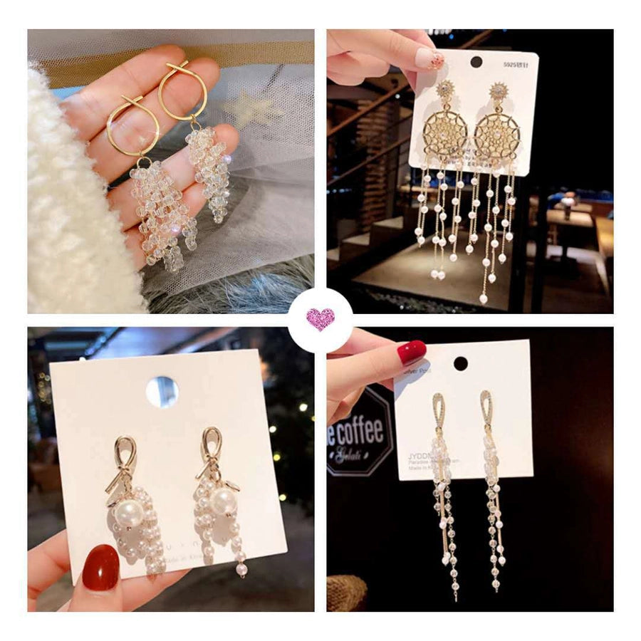 1 pair elegant star tassel heart shape inlay alloy artificial pearls rhinestones glass earrings
