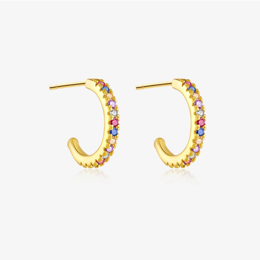 1 Pair 18K Gold Plated White Gold Plated Sterling Silver Zircon C Shape Ear Studs