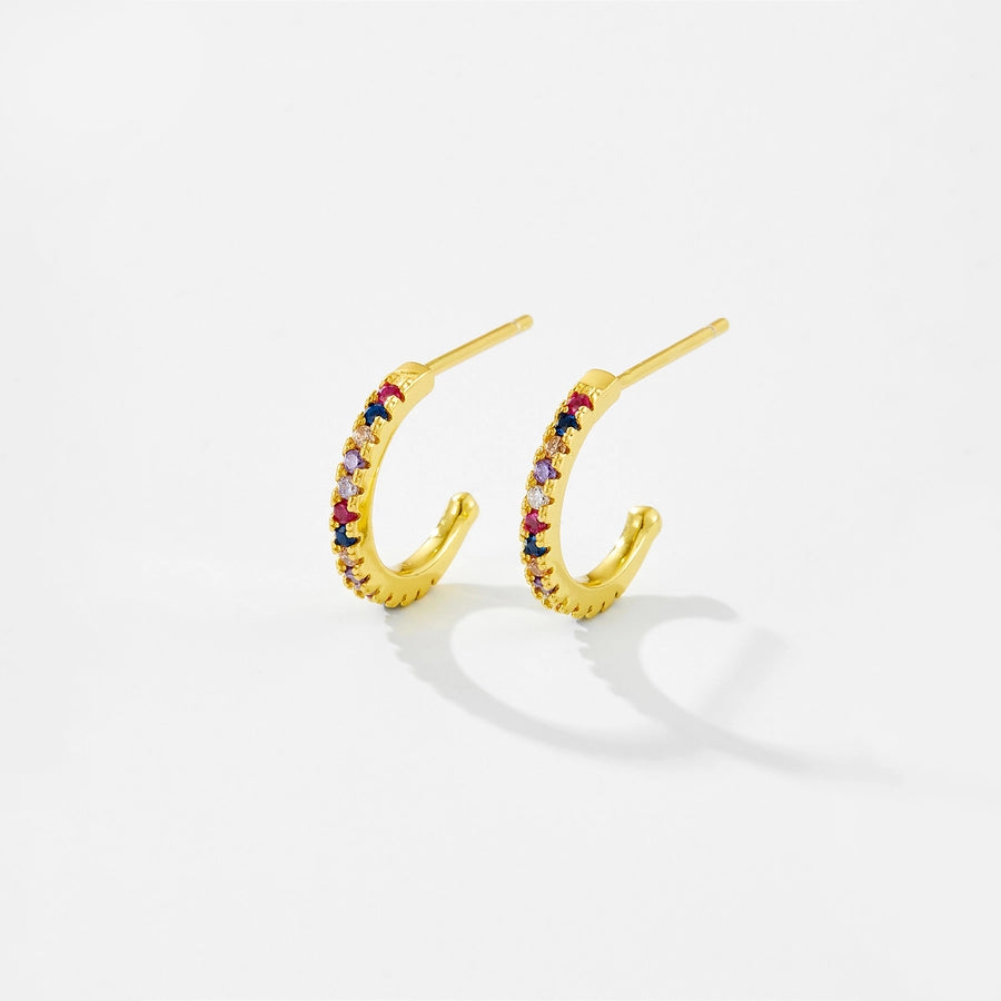 1 Pair 18K Gold Plated White Gold Plated Sterling Silver Zircon C Shape Ear Studs