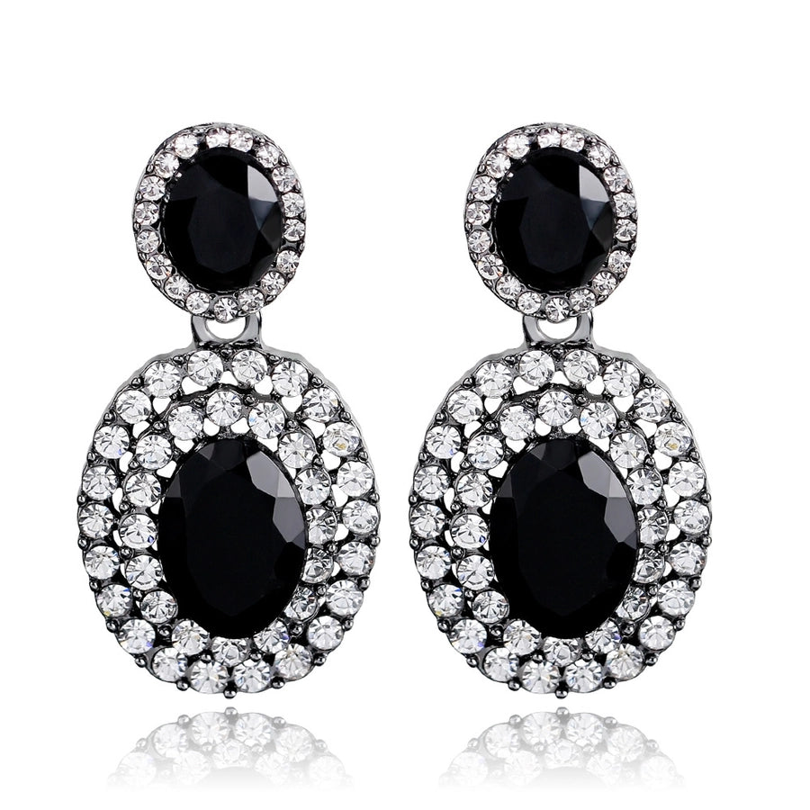 1 pair fashion oval water droplets alloy plating inlay rhinestones women's drop earrings
