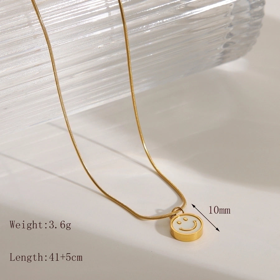 Jewelry Vacation Simple Style IG Style Smiley Face Heart Shape 304 Stainless Steel Acrylic 18K Gold Plated Inlay Pendant Necklace