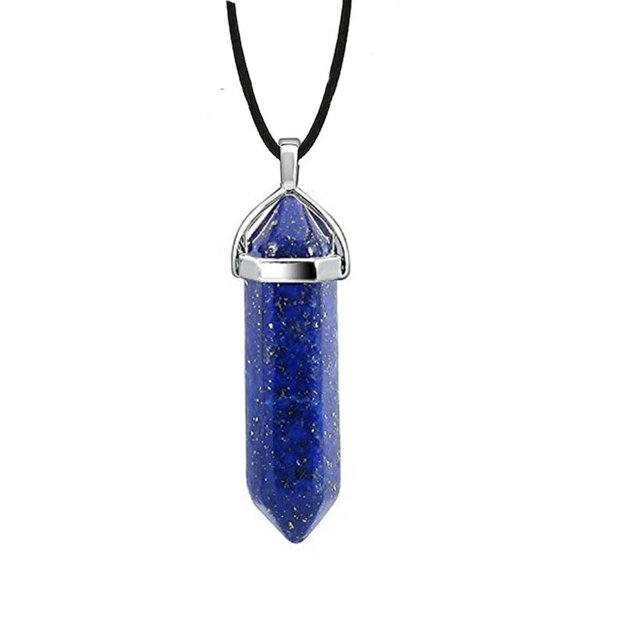 fashion hexagon prism natural stone leather rope pendant necklace 1 piece