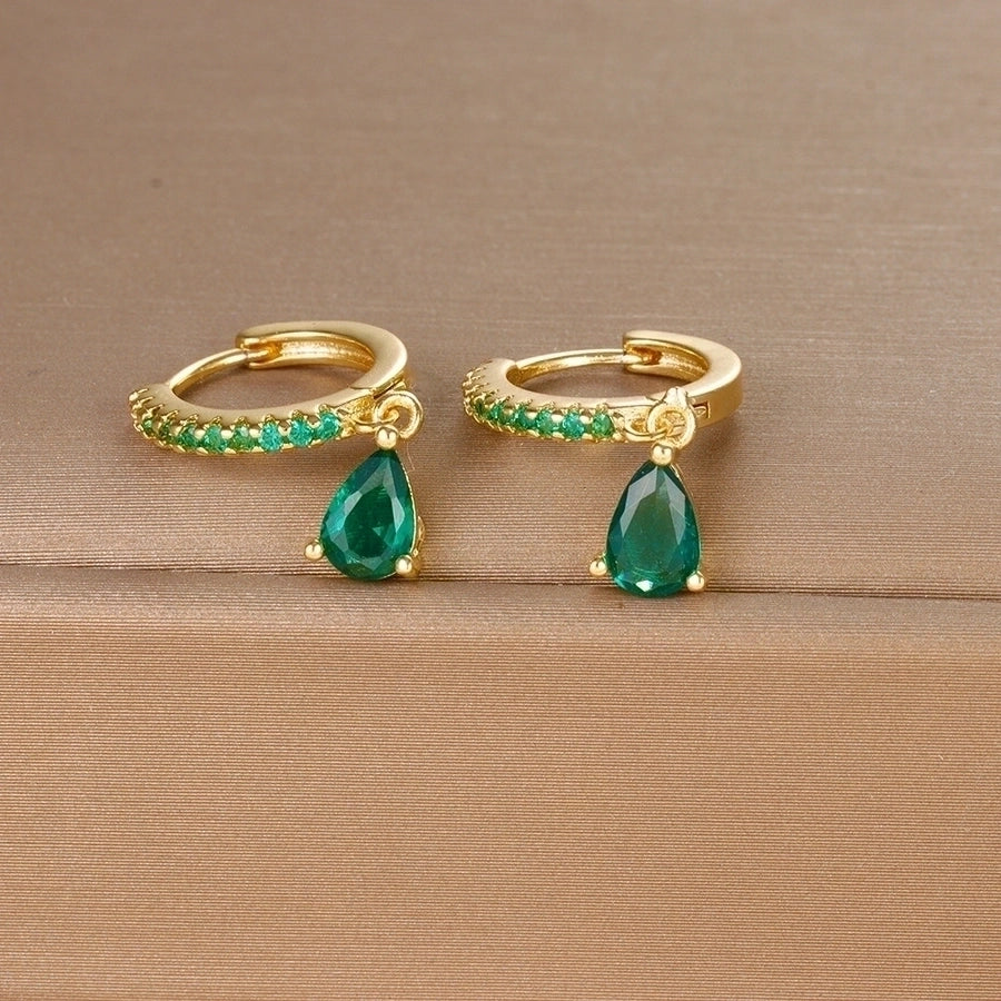 1 pair ig style shiny water droplets plating inlay stainless steel zircon drop earrings