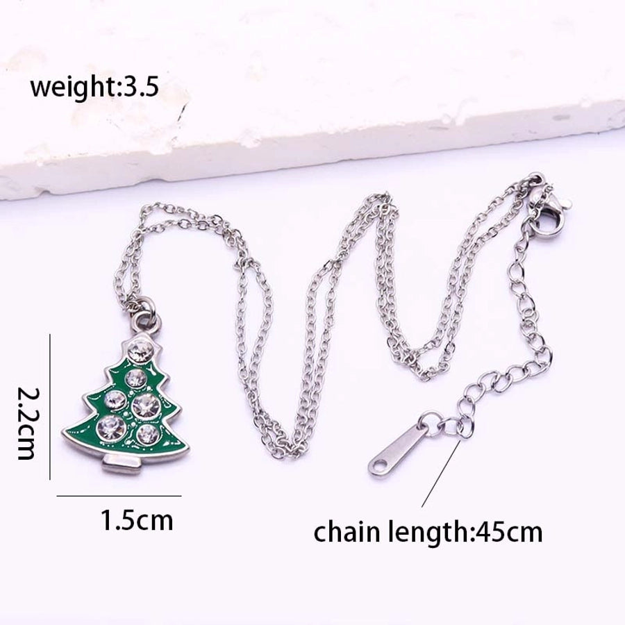 Elegant Christmas Tree Gift Box 18K Gold Plated Silver Plated Zircon 304 Stainless Steel  Pendant Necklace