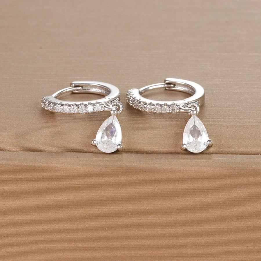 1 pair ig style shiny water droplets plating inlay stainless steel zircon drop earrings